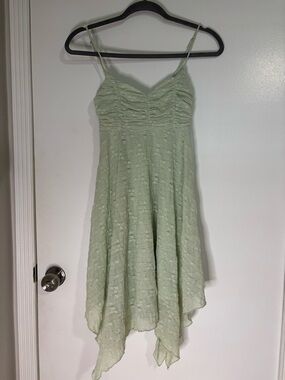 Light Mint Asymmetrical Handkerchief Hem Spaghetti Strap Dress